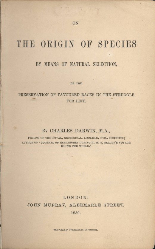 title page of 1859 Murray edition of the Origin of species by Charles Darwin
