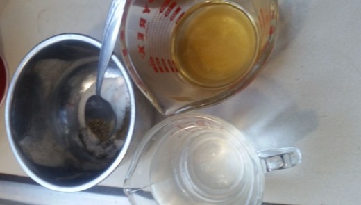 flour mixture, vinegar, water waiting for next step.