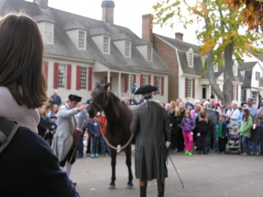 Reenactors auctioning a horse, Colonial Williamsburg,  November 2014.