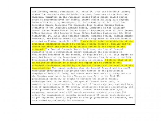 The Barr Report, pg. 1 The yellow highlights is where Barr refers to himself.
