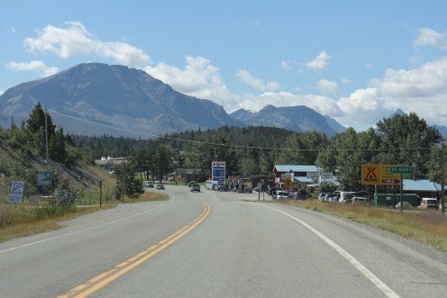 Looking south at the sign for St. Mary, Montana on U.S. Route 89. 