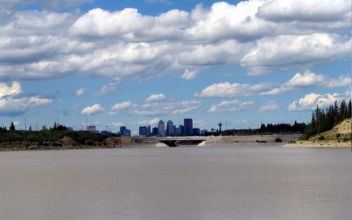 Calgary Downtown seen from Glenmore Reservoir 