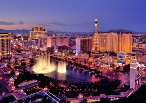A view of the Las Vegas Strip and famous American landmarks.