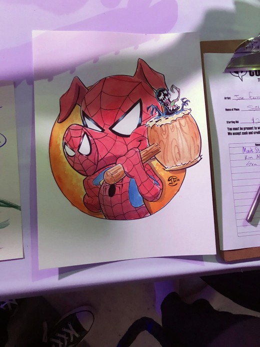 One of my favorites from the art auction at Comicpalooza 2019: Spider-Ham by Jose Fernandez. 