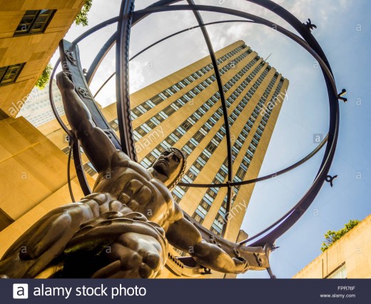 "Atlas" statue, Rockefeller Center, New York-an example of heroic urban sculpture by Lee Lawrie