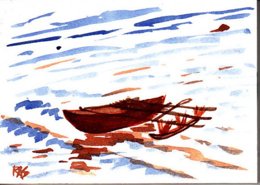 When you're doing a 30-day article challenge, prompts are like the outrigger on a canoe. They keep it stable even in emotional bad weather. "Outrigger" is watercolor, 4" x 6" painted from a photo reference by crispur2005 on WetCanvas.com
