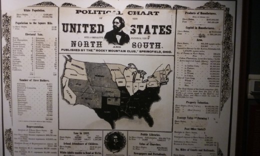 A picture of a poster board giving statistics on slavery at the time of the John Brown Raid. September 2016.