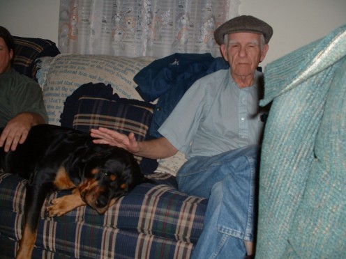 My Rottweiler loves her Grandpa! (Cos he lets her on the sofa:::gasp:::)
