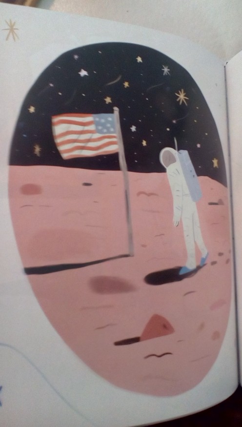 An illustration of the famous scene when our flag was planted on the moon