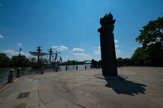 The Kalmar Nyckel is Delaware's Tall Ship. Here in Newcastle, it is behind the monument at Fort Christina. Pirate Fest is special holiday every year.