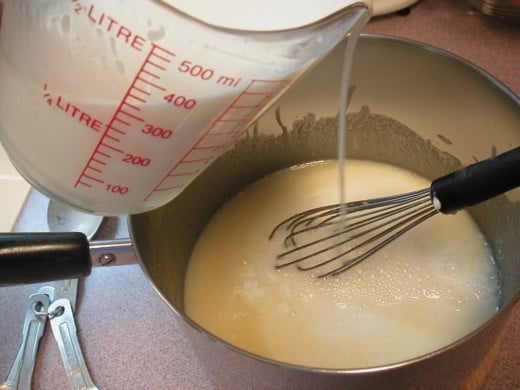Stir in the remaining milk.