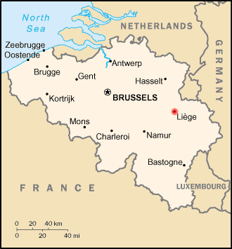 Map location of Liège, Belgium 