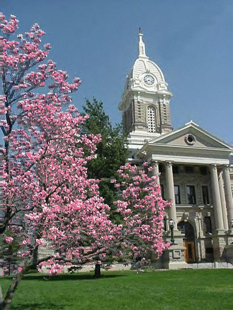 Ingham County Courthouse in Mason in springtime
