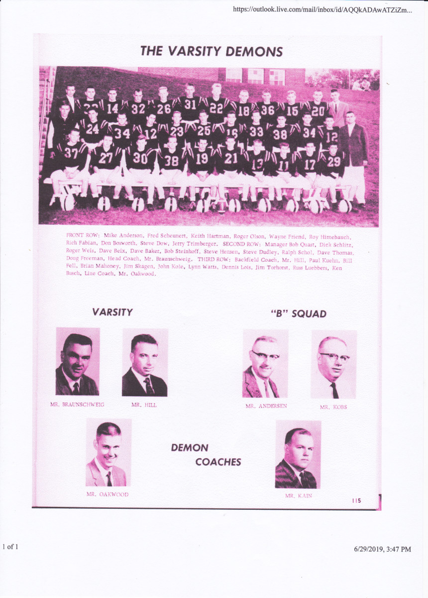 Burlington Lisesi Futbol 1961 Resmi Fotoraf