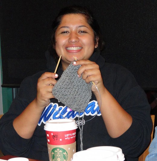 One of my students happily knitting