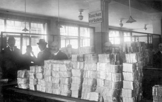 German bank notes at the Reichsbank during the hyperinflation.