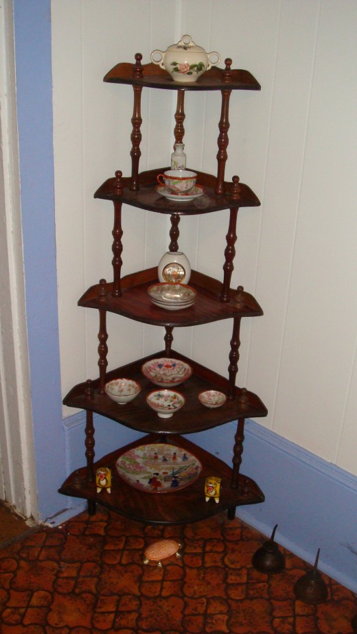 My beautiful corner shelves with Japanese (Occupied Japan) dishes on the. 