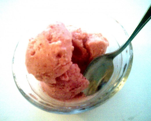 A serving of strawberry sorbet with a little banana added to the recipe. Photo: E. A. Wright 2009
