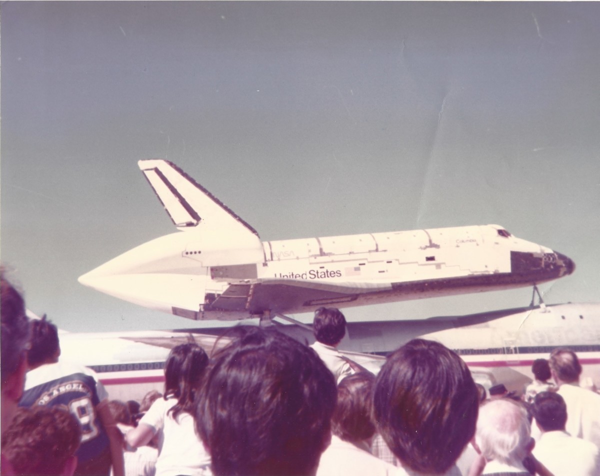 The Space Shuttle Columbia atop a Boeing B-747 at Kelly AFB, TX, March 1979