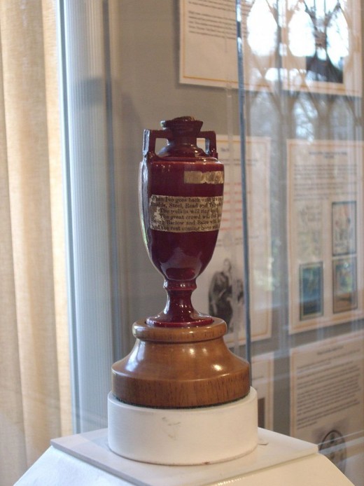 The real Ashes urn on display at Lord's Cricket Ground, London.
