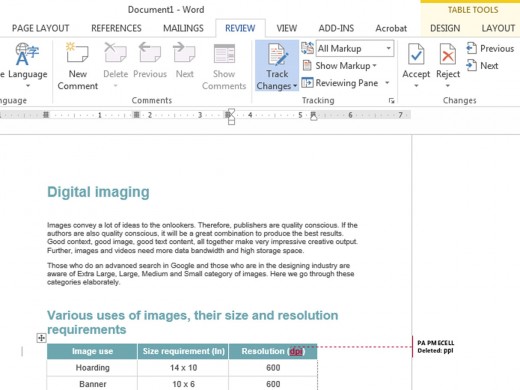 Review track changes and correction markup in Microsoft Word