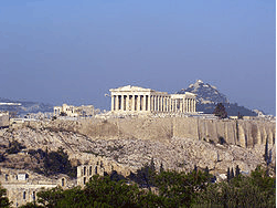 Acropolis of Athens with the Parthenon on top (http://en.wikipedia.org/wiki/Athens)