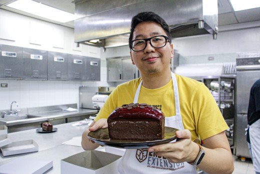 Author (Renz Cheng) with his finished Raspberry Chocolate Pound Cake