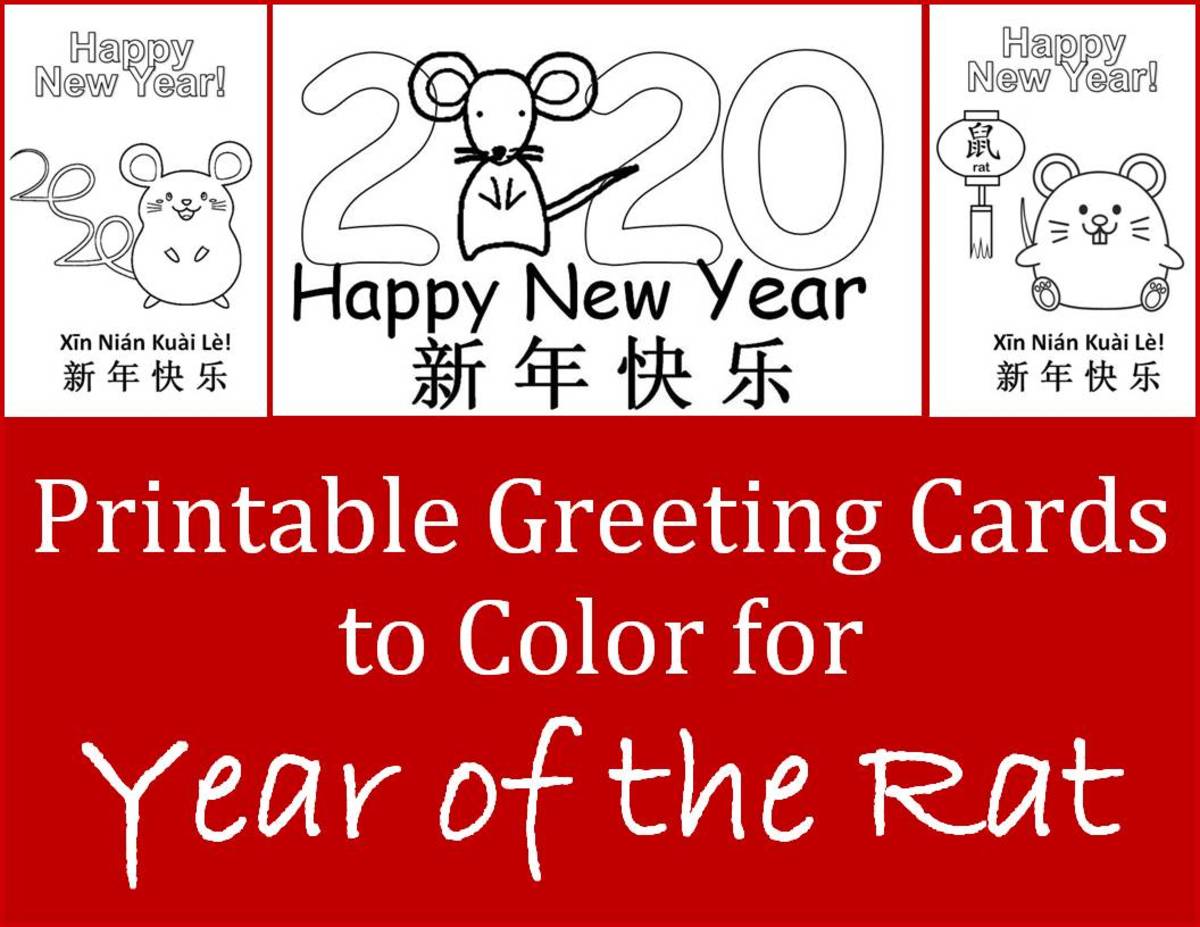 Printable Children's Craft Greeting Cards to Color for the Year of the Rat | Holidappy