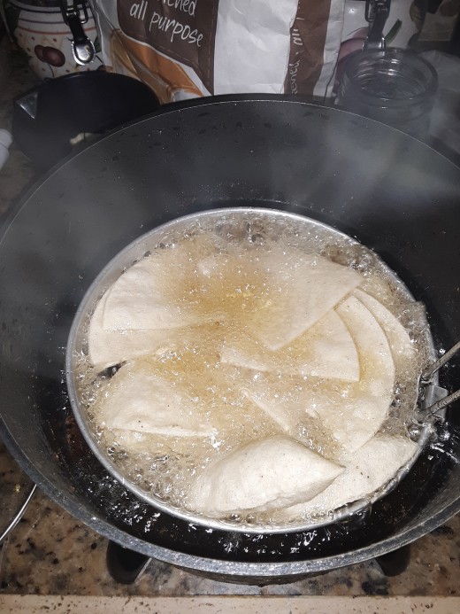 Frying tortilla chips