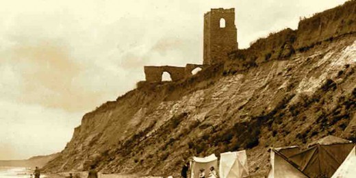 A period photograph shows the extent of cliff erosion in the 19th Century