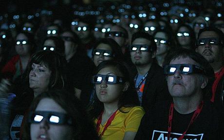Audience enjoys recent film in 3-D with IMAX glasses in the theatre