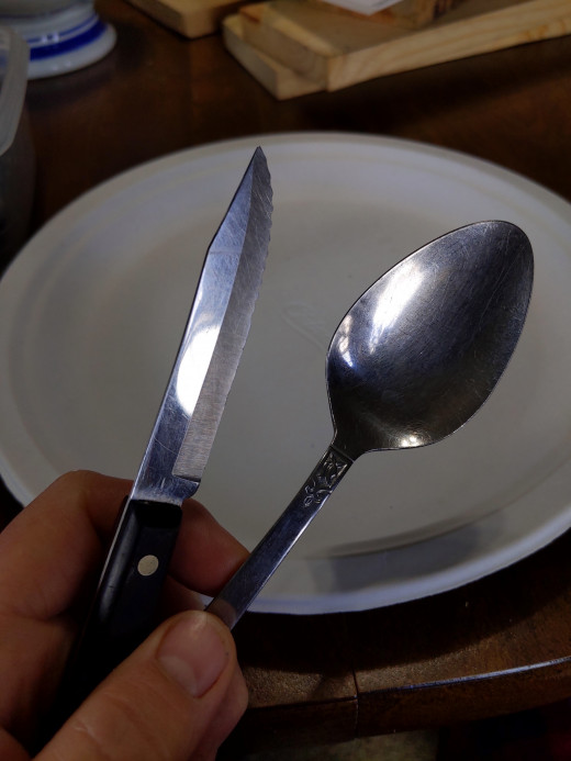 Spoon and sharp knife are tools to use 
