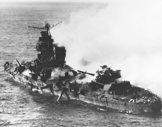 The Japanese cruiser Mikuma sinking, June 6, 1942.