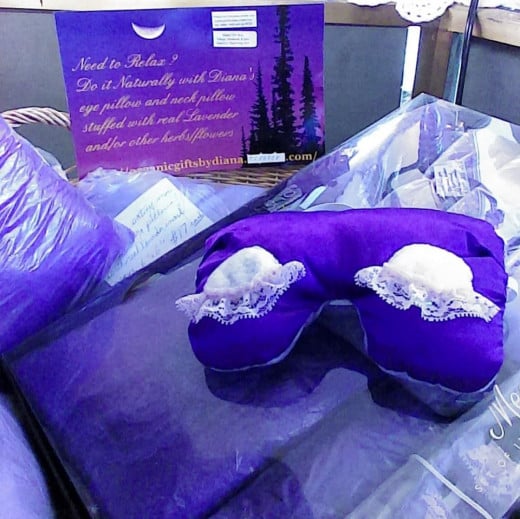 Shades of purple eye mask pillow or sleep mask with real lavender buds inside.  Design is called Sleepy Eyes