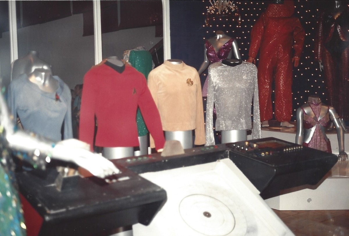 Uniforms and other costumes at a special Star trek exhibit at the National Air & Space Museum.