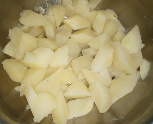 Once potatoes gets cooked drain water and keep aside.
