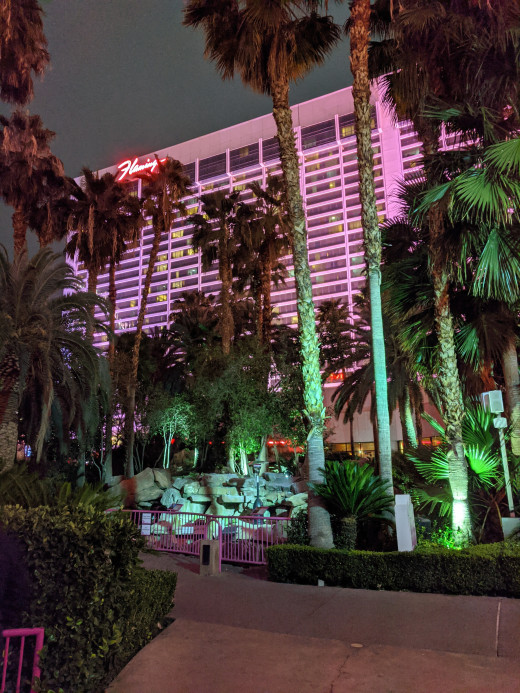 Flamingo Resort in Las Vegas at night.