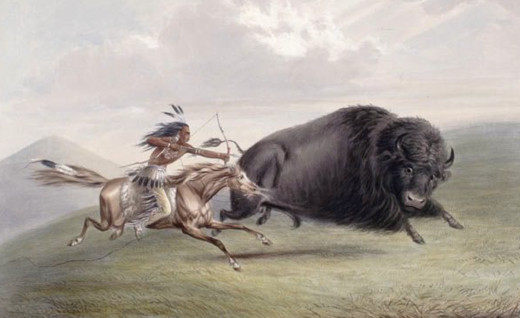 A Catlin painting of a native american buffalo hunt