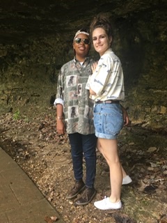 Whole outfits besides my spouse's boots are thrifted from our local hospital thrift store. My shorts were cut from old Levi's jeans from the 90s and rolled into shorts. My shoes were bought from Walmart for $5. 