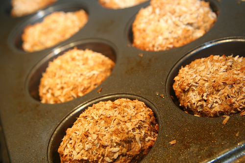 Banana-coconut muffins, courtesy of http://www.flickr.com/photos/gudlyf/3689535067/ under Creative Commons Attribution License