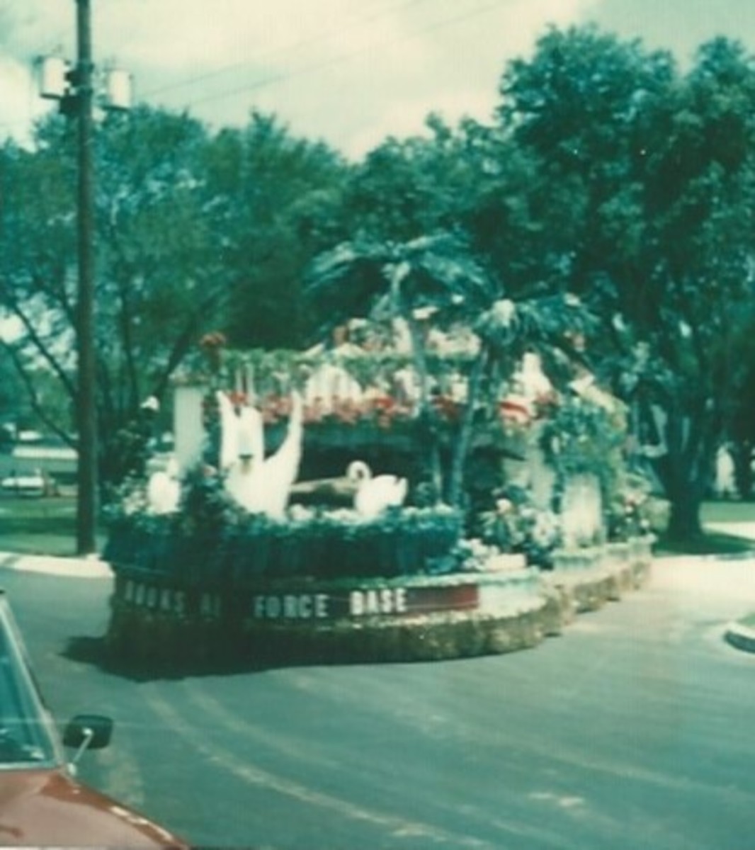 The Brooks AFB Fiesta float at the fiesta parade, April 1979.