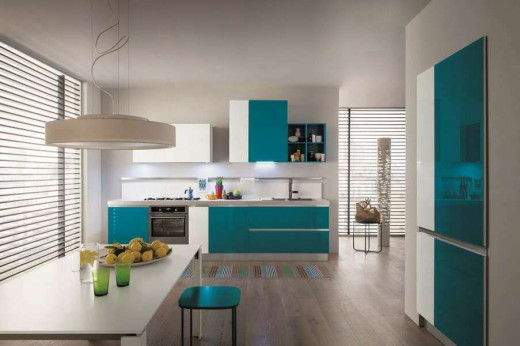 kitchen with blue elements