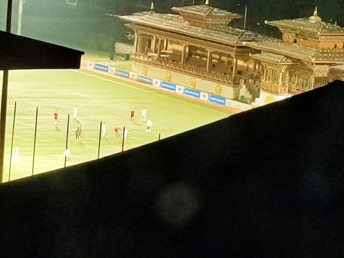 A few moments of soccer match being played in Changlimithang Stadium