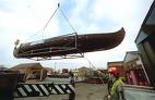 Hugin looking small and dejected refitting at Neilsen's Yard