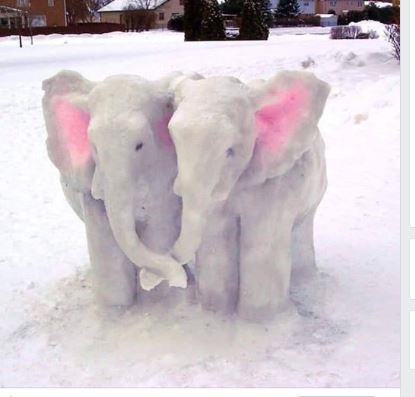 There are snow elephants in this picture.