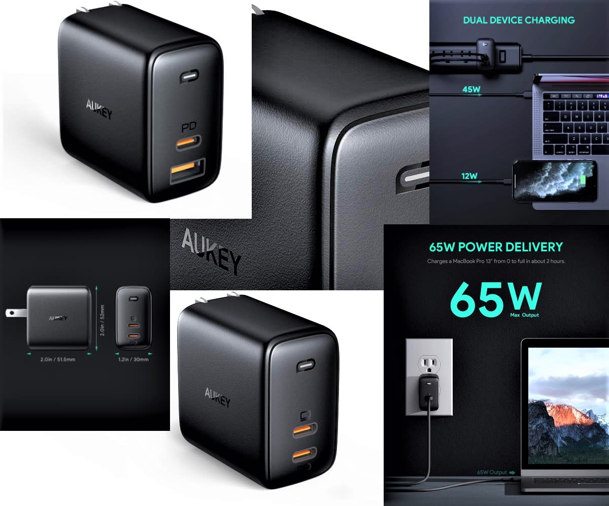 Aukey 65W USB-C - A ve USB C - C ift Balant Noktal Adaptrler