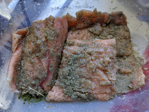 Coat salmon with remaining seasonings.