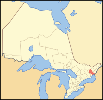 A map of Ontario highlighting Frontenac County