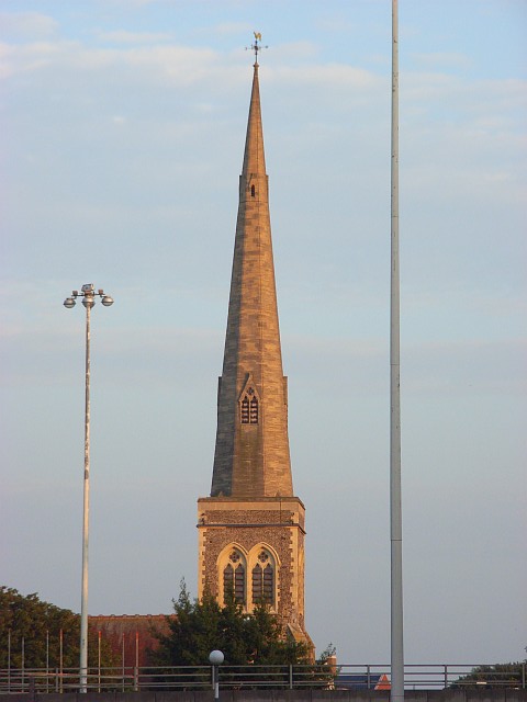 The spire, St Giles's, Reading. Much of the church, including the upper part of the tower and the spire, are Victorian. The original parts of the church date back to the twelfth century.