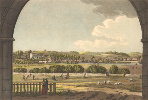 View of Caversham through the inner gateway of Reading Abbey, 1791 